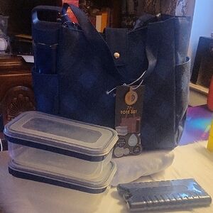 Blue Tote Bag with Accessories
